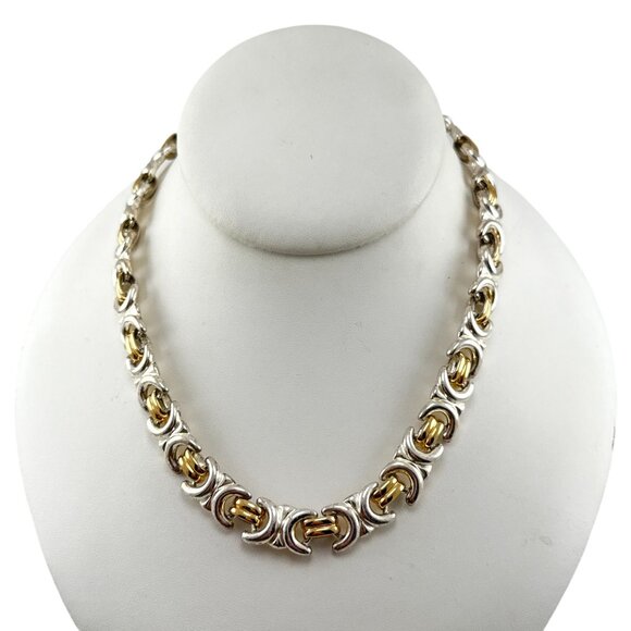 Krementz Two Tone Gold Silver Link Collar Necklace Vintage Designer Jewelry - Picture 2 of 9